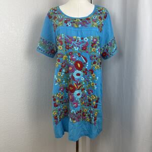 Sister Mary Dress Womens Small Blue Floral Boho Cottagecore Artsy Vacation